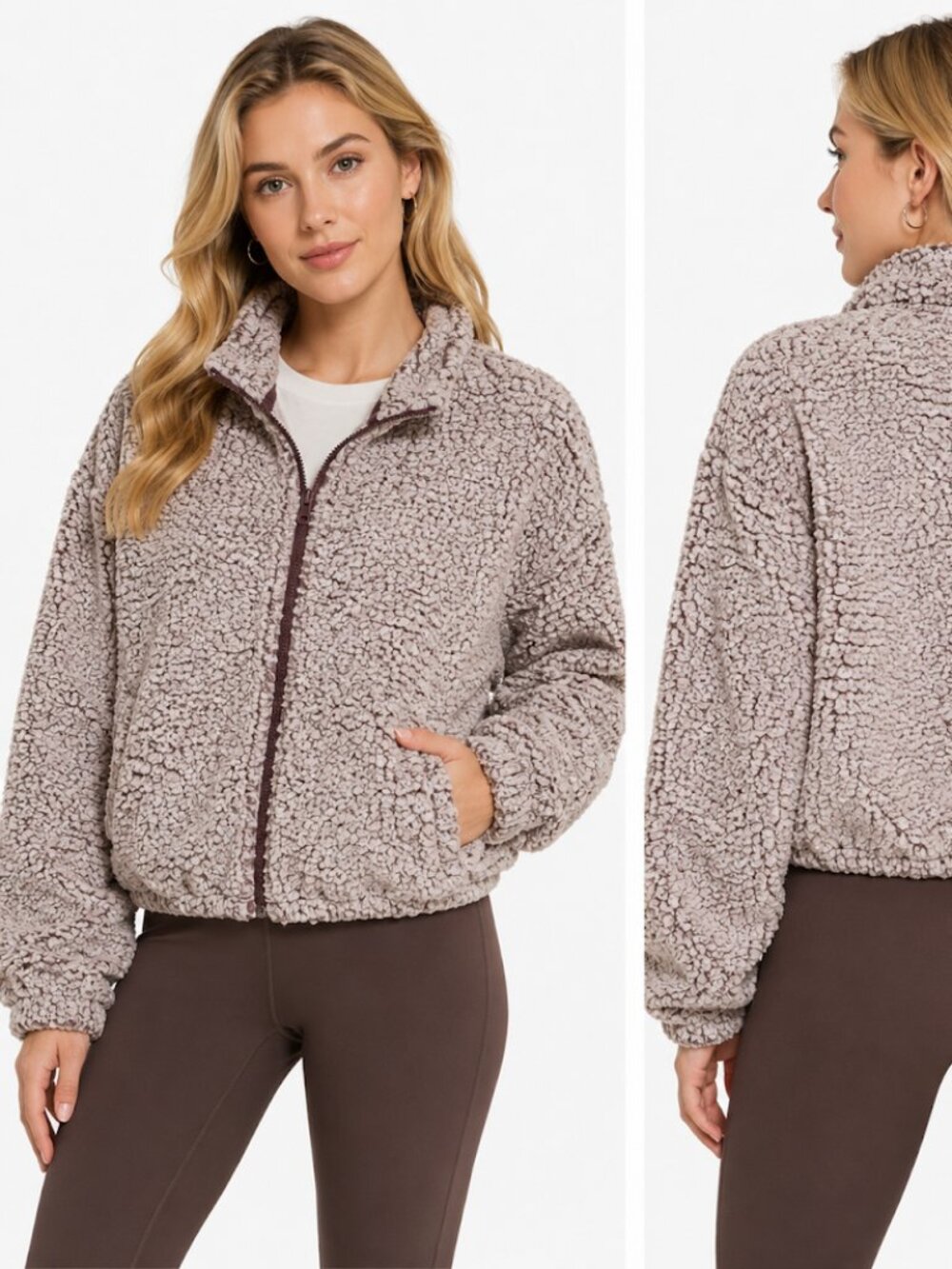 Express One Eleven Full-Zip Sherpa Teddy Jacket Mottled Plum Women's XS